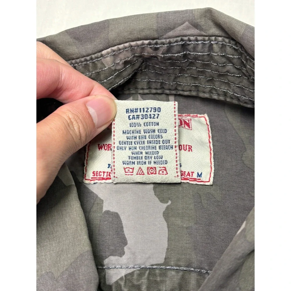 True Religion Luca Mens XL Camo Button‎ Down Shirt Grey Green Utility Military